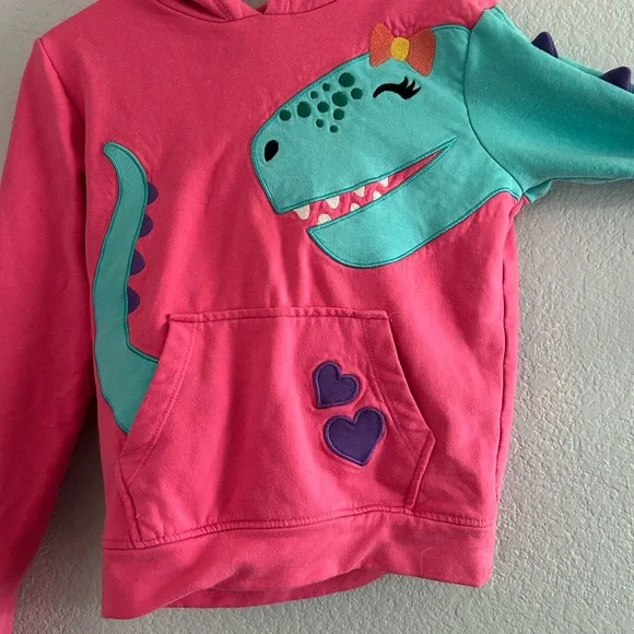 Girls Pink Dinosaur Hoodie for Kids - Picture 2 of 3